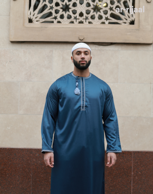 Ocean Blue Omani Thobe With Tassel