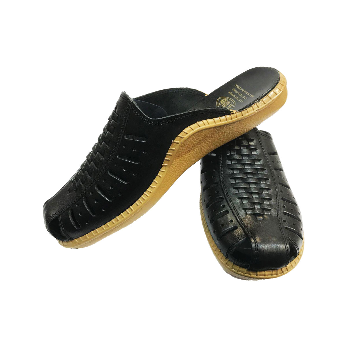 Black Patterned Leather Mules Shoes