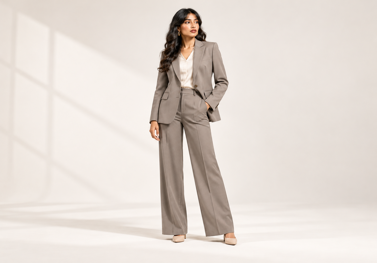 Modern Taupe Tailored Pantsuit