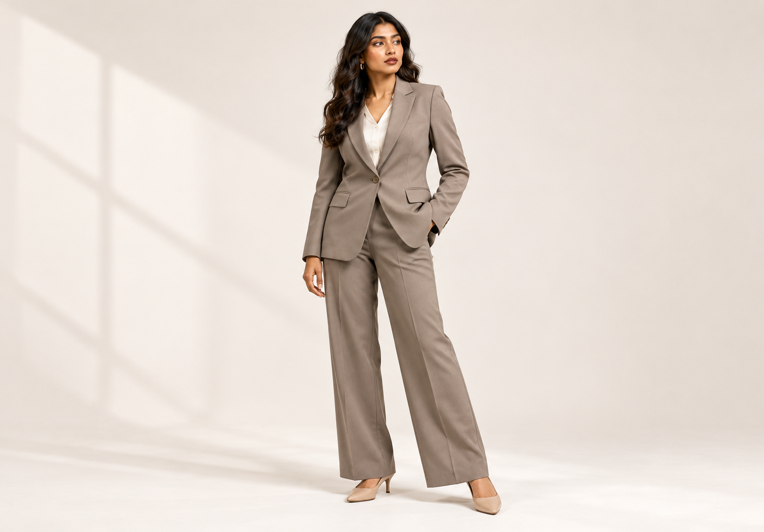 Modern Taupe Tailored Pantsuit