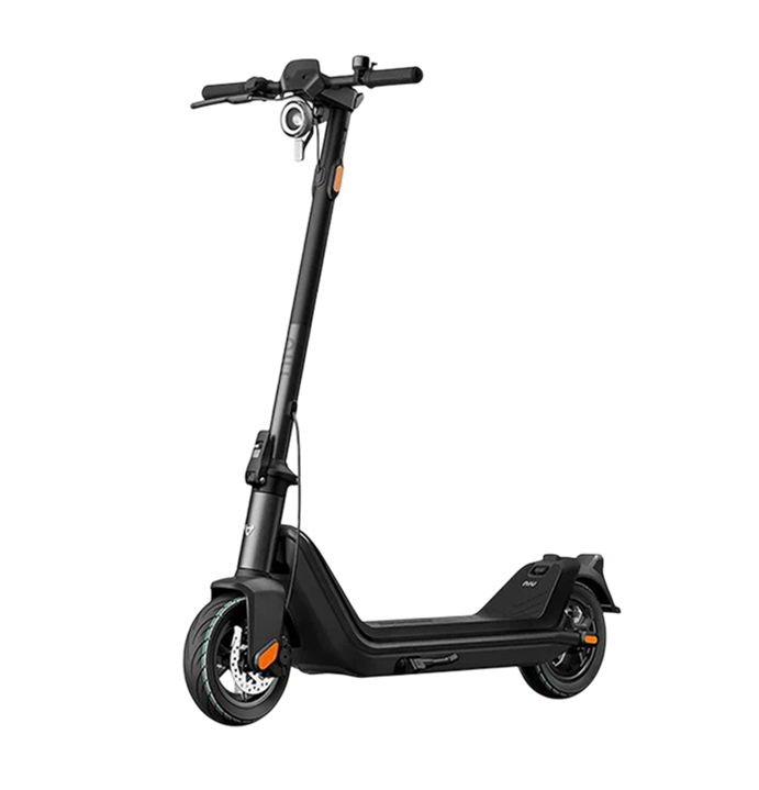 Black electric scooter full product view