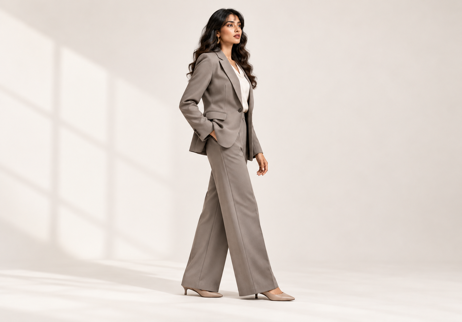 Modern Taupe Tailored Pantsuit