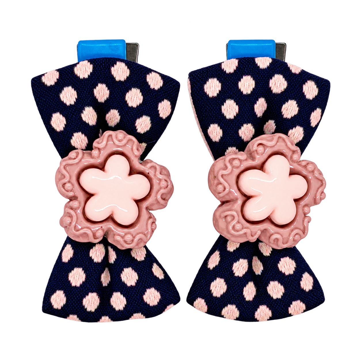 Bow Hair Clip With Flower - Black