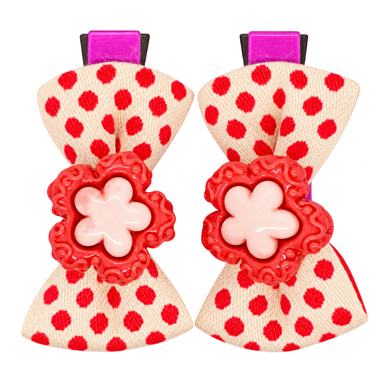 Bow Hair Clip With Flower - Mauve