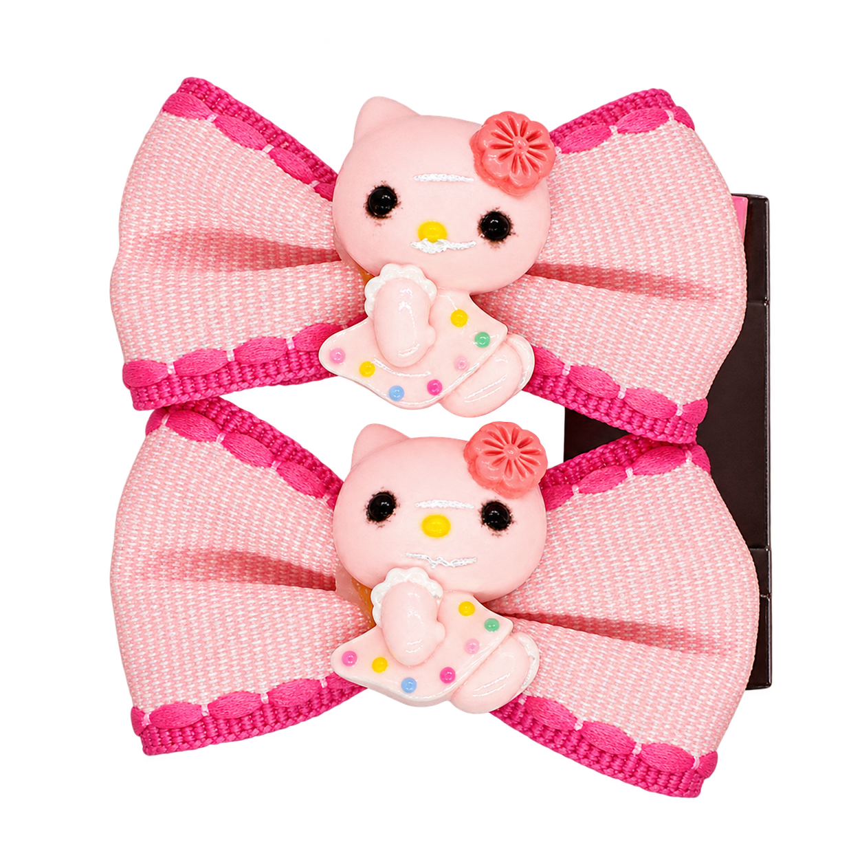 Bow Hair Clip With Cat - Pink