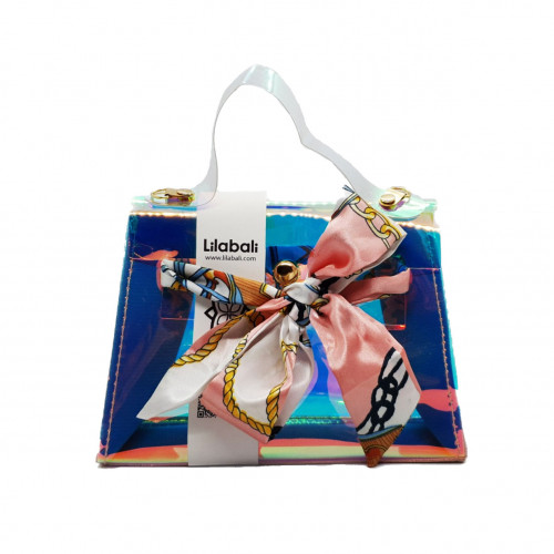Transparent Crossbody bag with bow White Accent