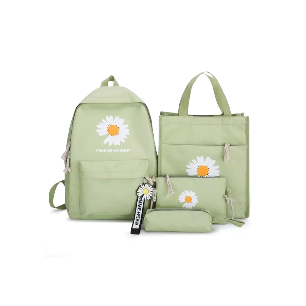 4 Pcs Set Flower Print Canvas Travel Backpack