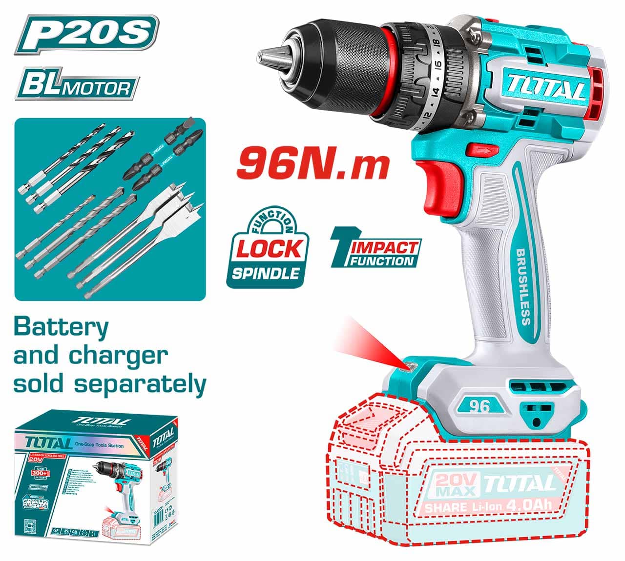 TOTAL Brushless Cordless Impact Drill TIDLI209681